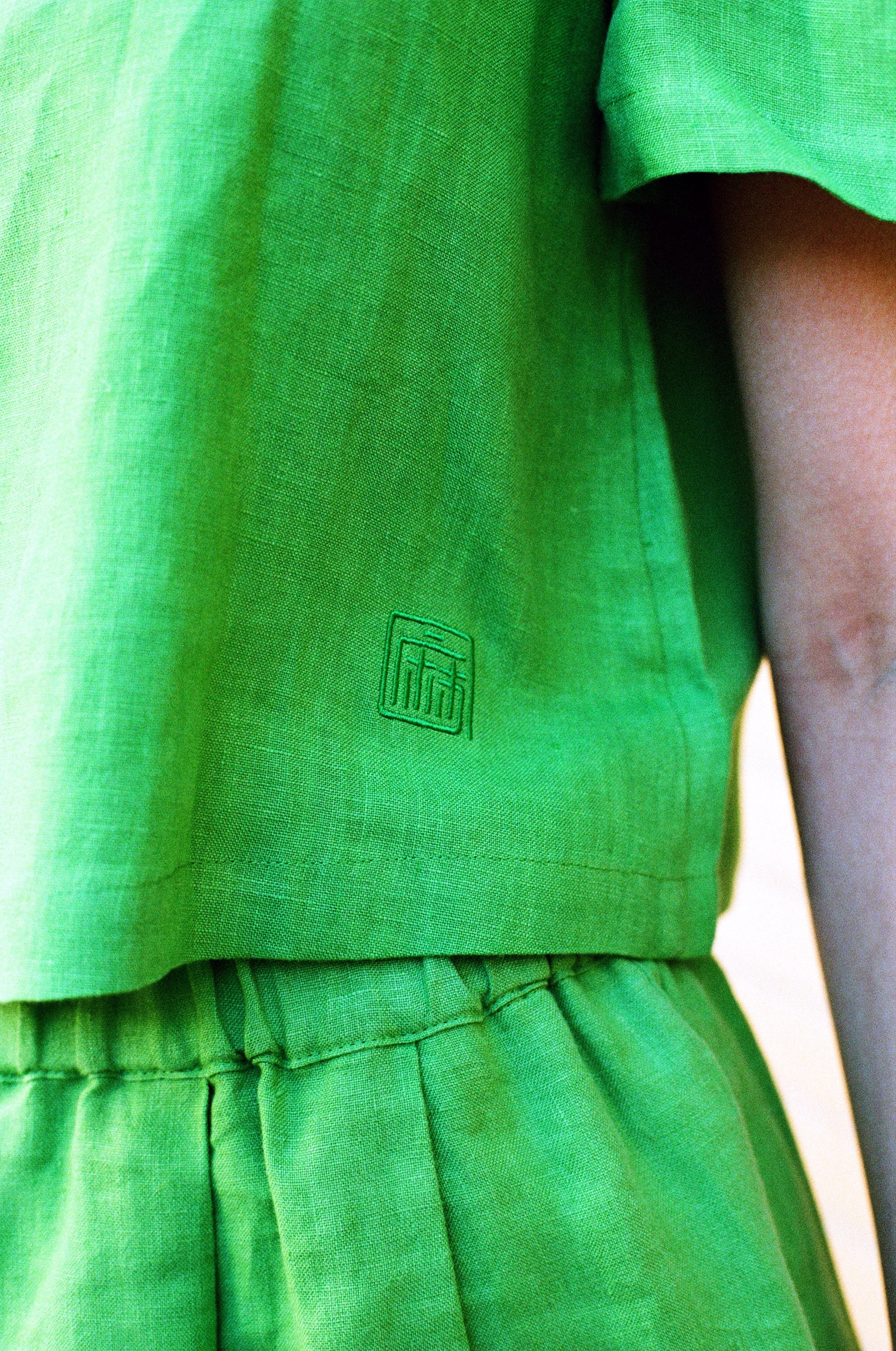 Frances Linen Cropped Blouse - Jade