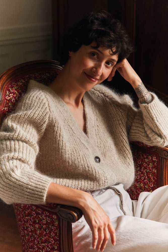 ANNA V-Neck Cardigan in Merino-Mohair Wool - Beige -100% cruelty free merino wool - Spanish Merino Wool Cardigan - L'Envers