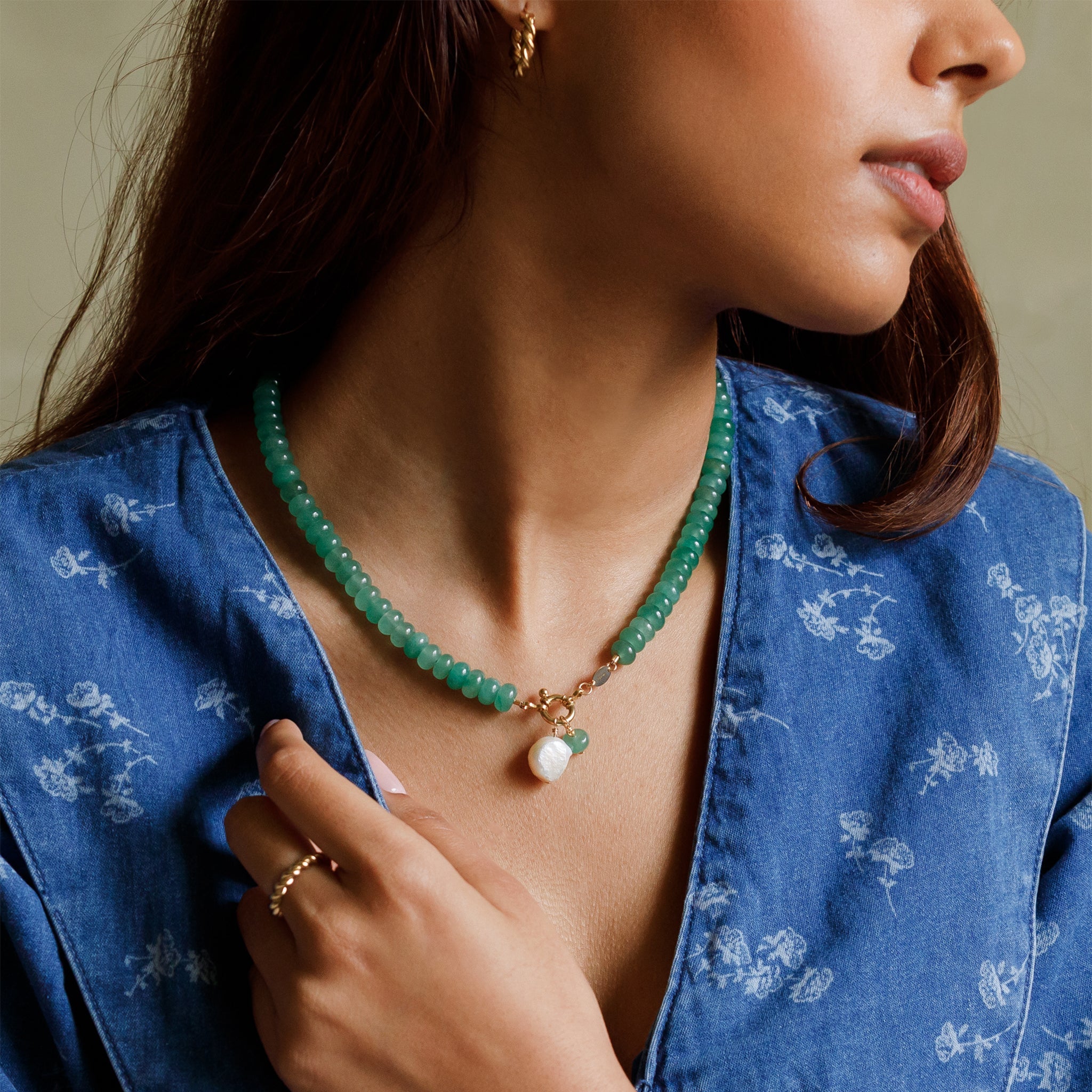 Green Aventurine Statement Beaded Necklace