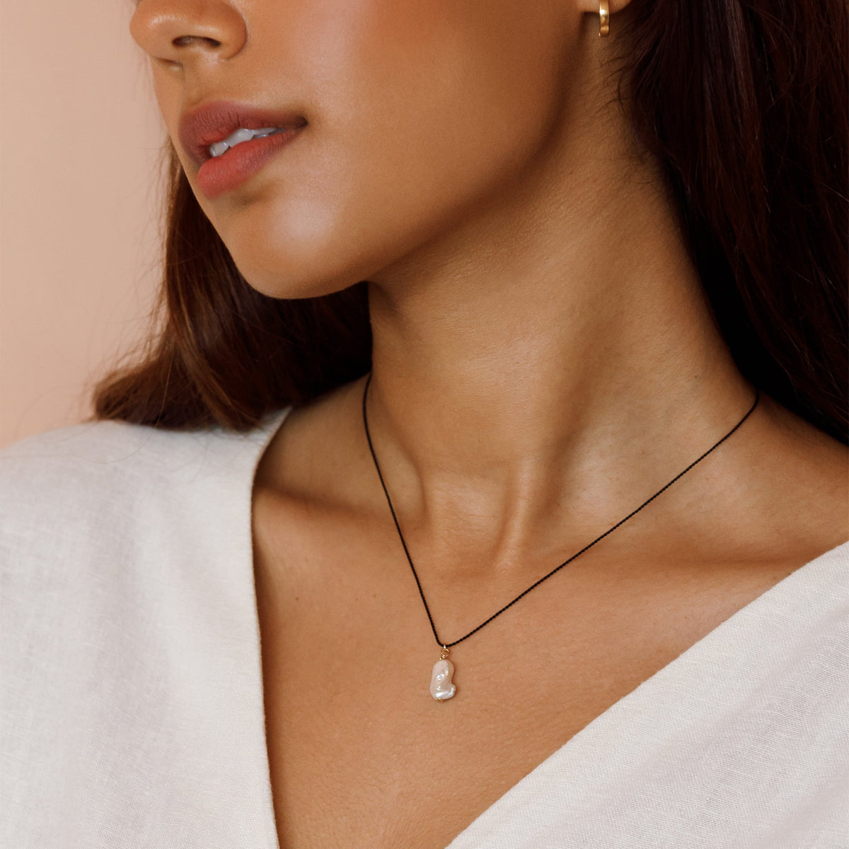 Freshwater Pearl Black Cord Necklace