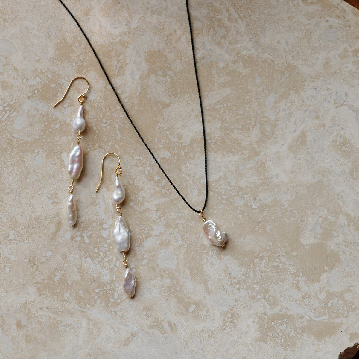 Freshwater Pearl Black Cord Necklace