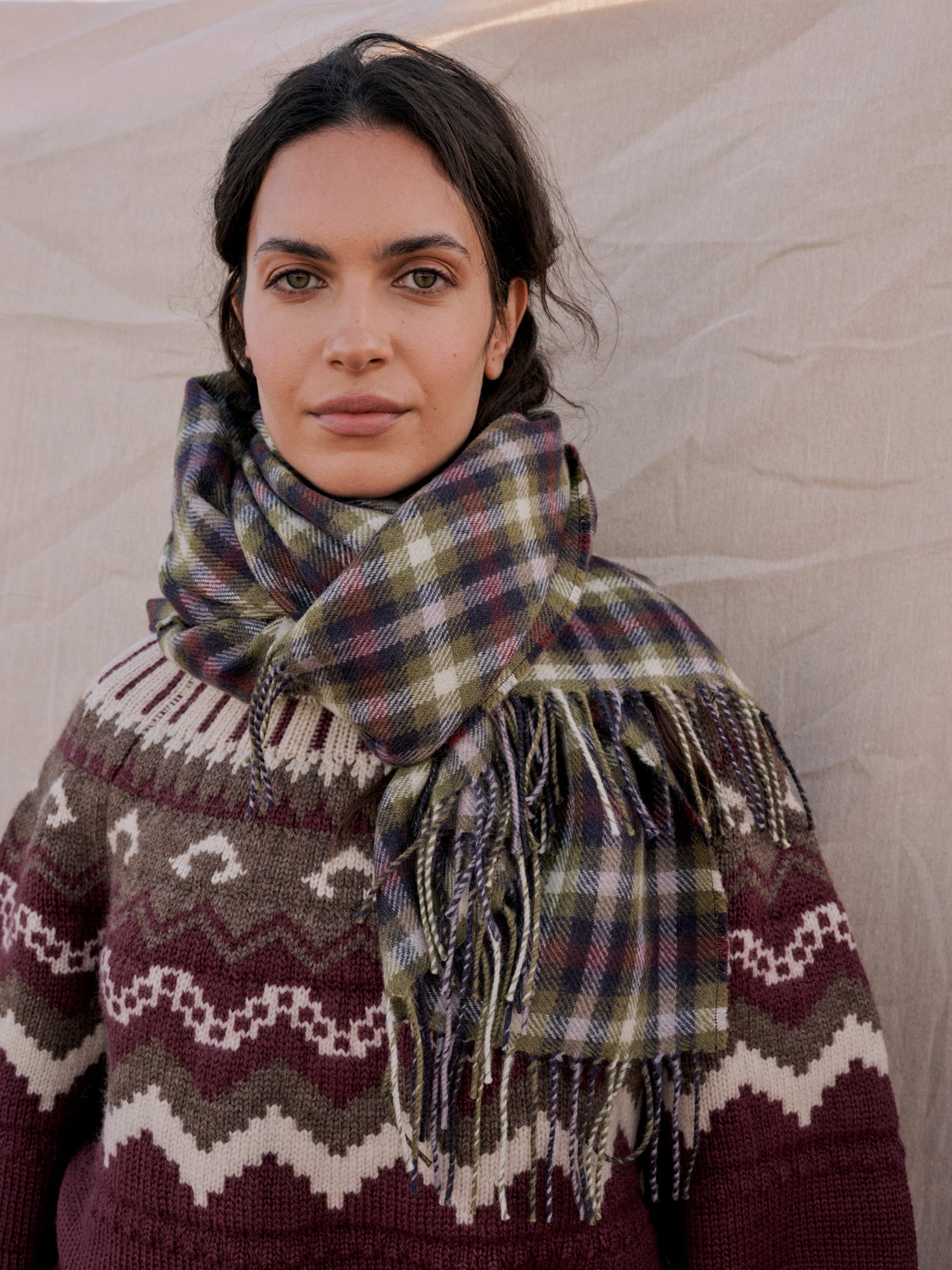 Penrith Blanket Scarf in Plum Tartan