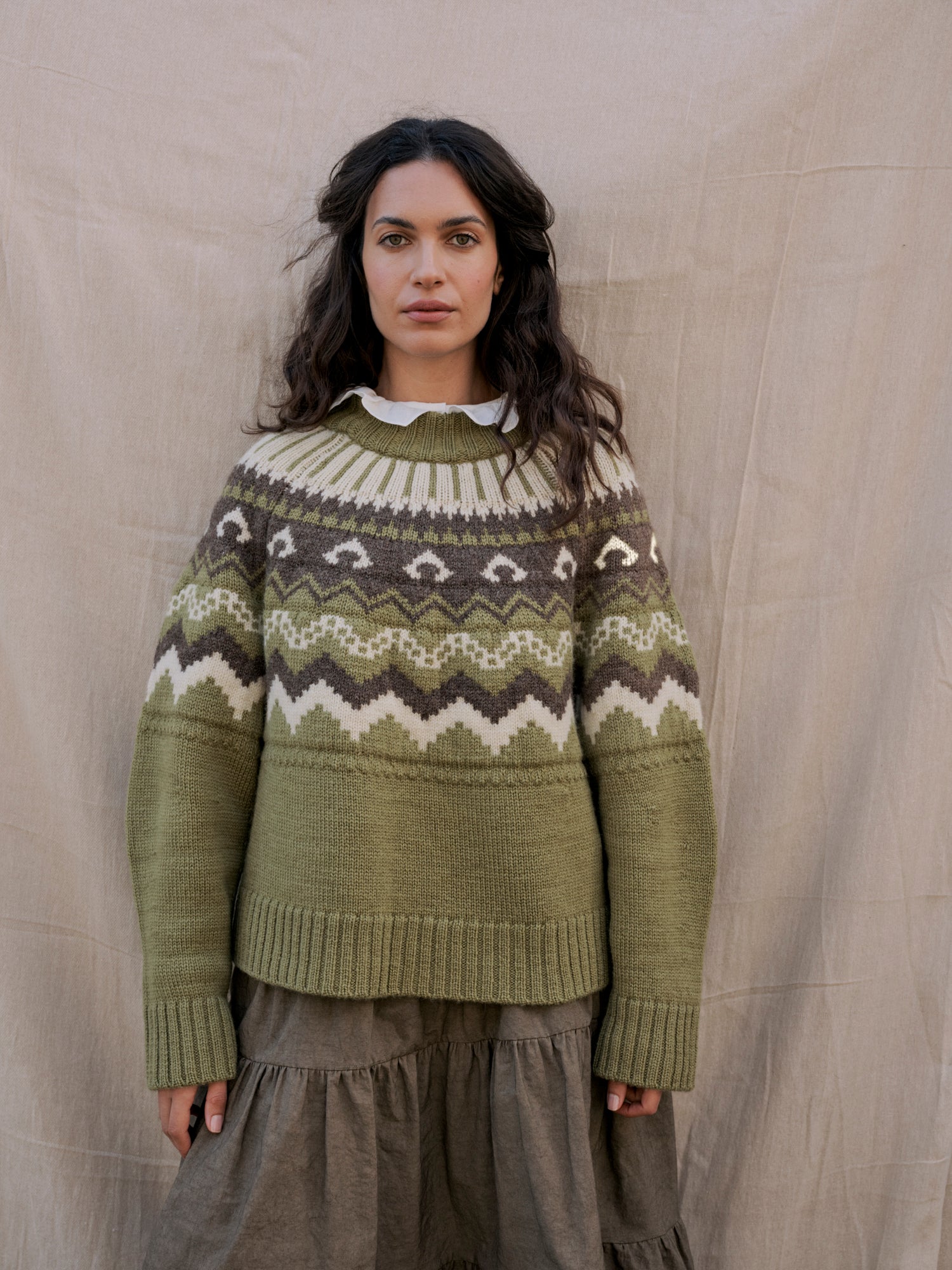 Fleetwood Jumper in Moss with Ecru & Peat