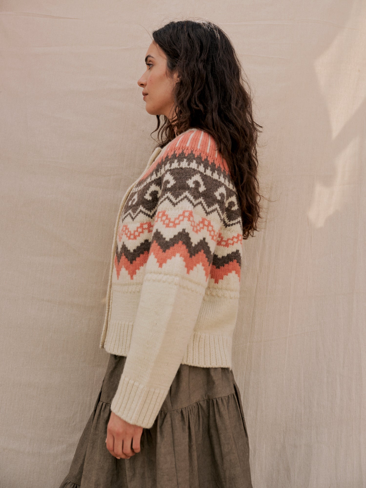 Fleetwood Cardigan in Ecru with Shrimp & Loam