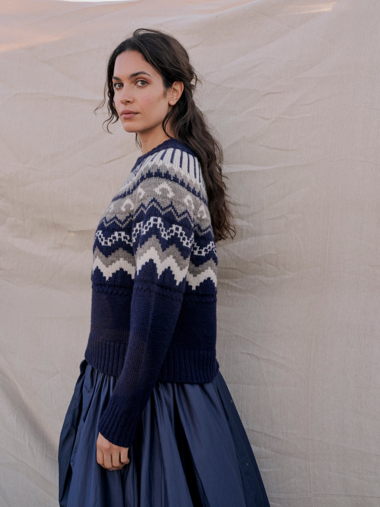 Fleetwood Jumper in Damson with Mist & Ecru