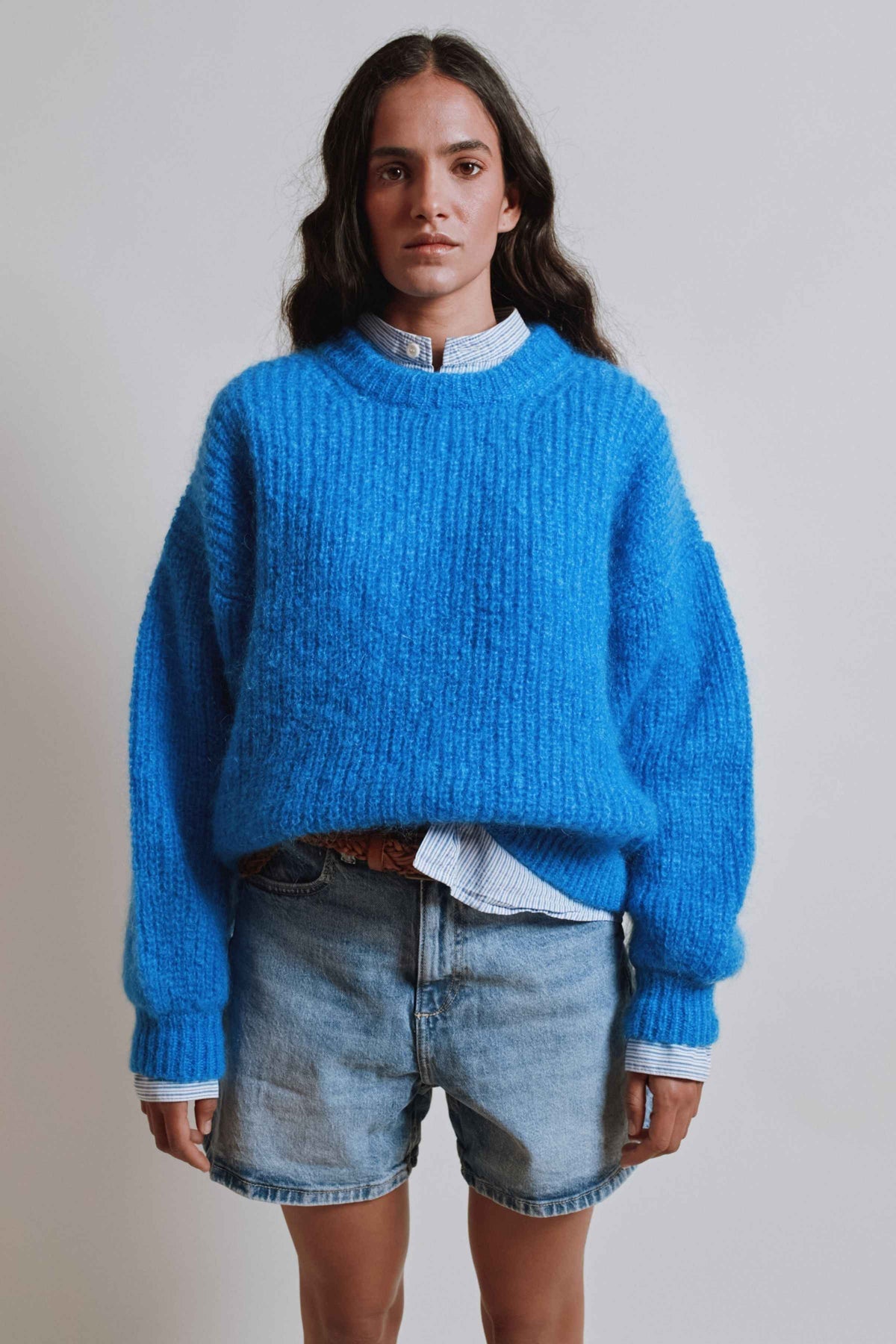 LUCIE Batwing Sweater in Mohair Wool - Cobalt Blue
