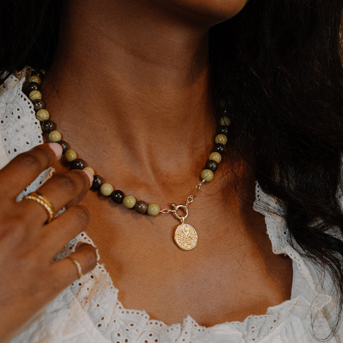 Matcha Jasper Statement Beaded Necklace