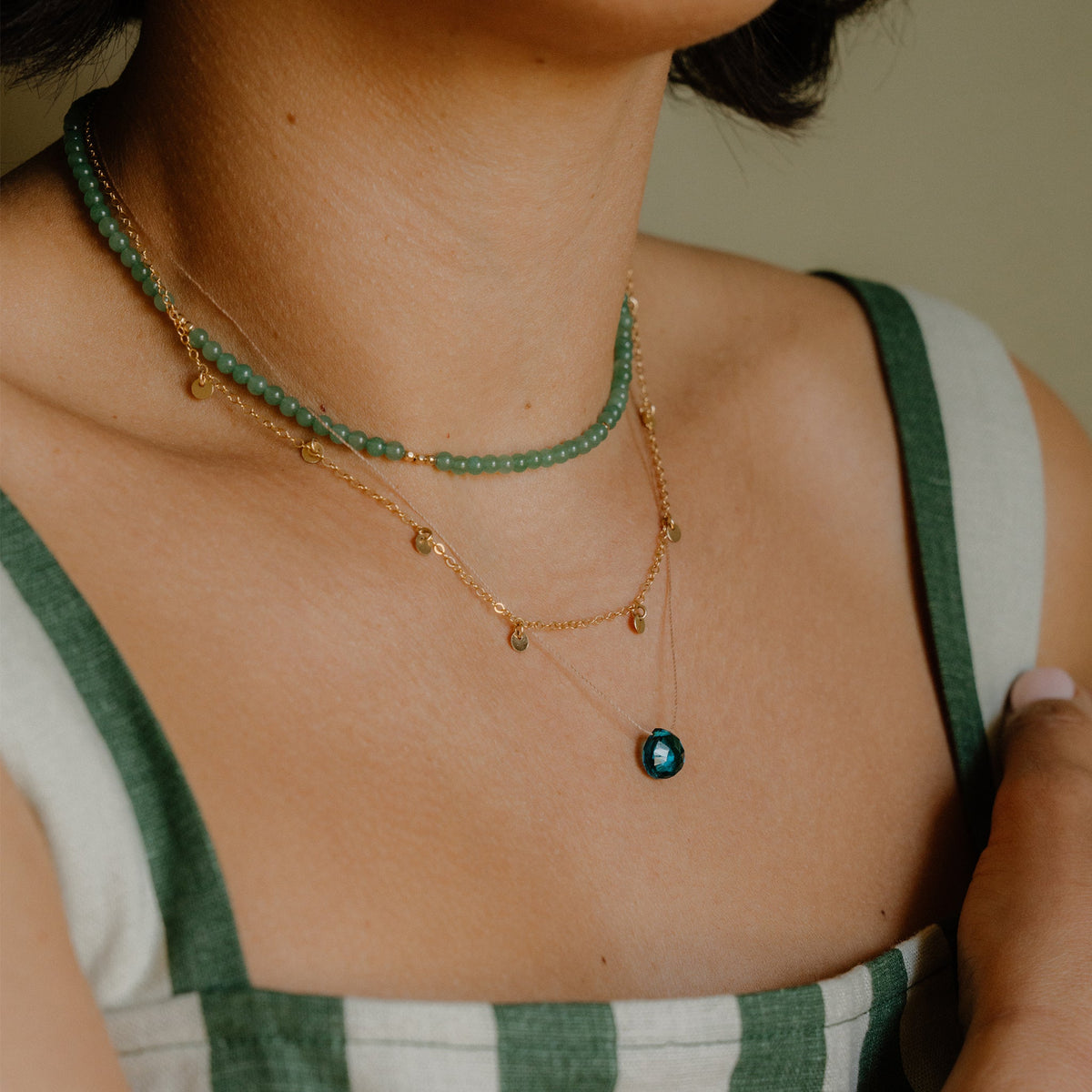 Oceanus Green Aventurine Beaded Necklace