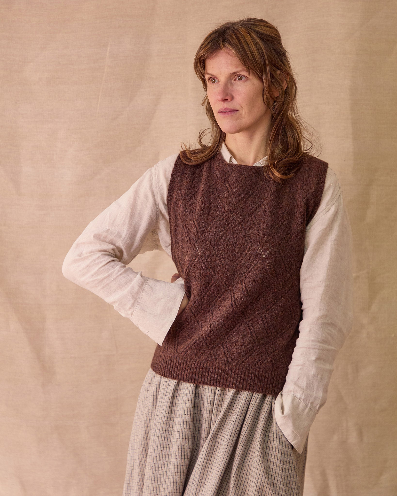 Diamond Open Knit Top | Dark Brown