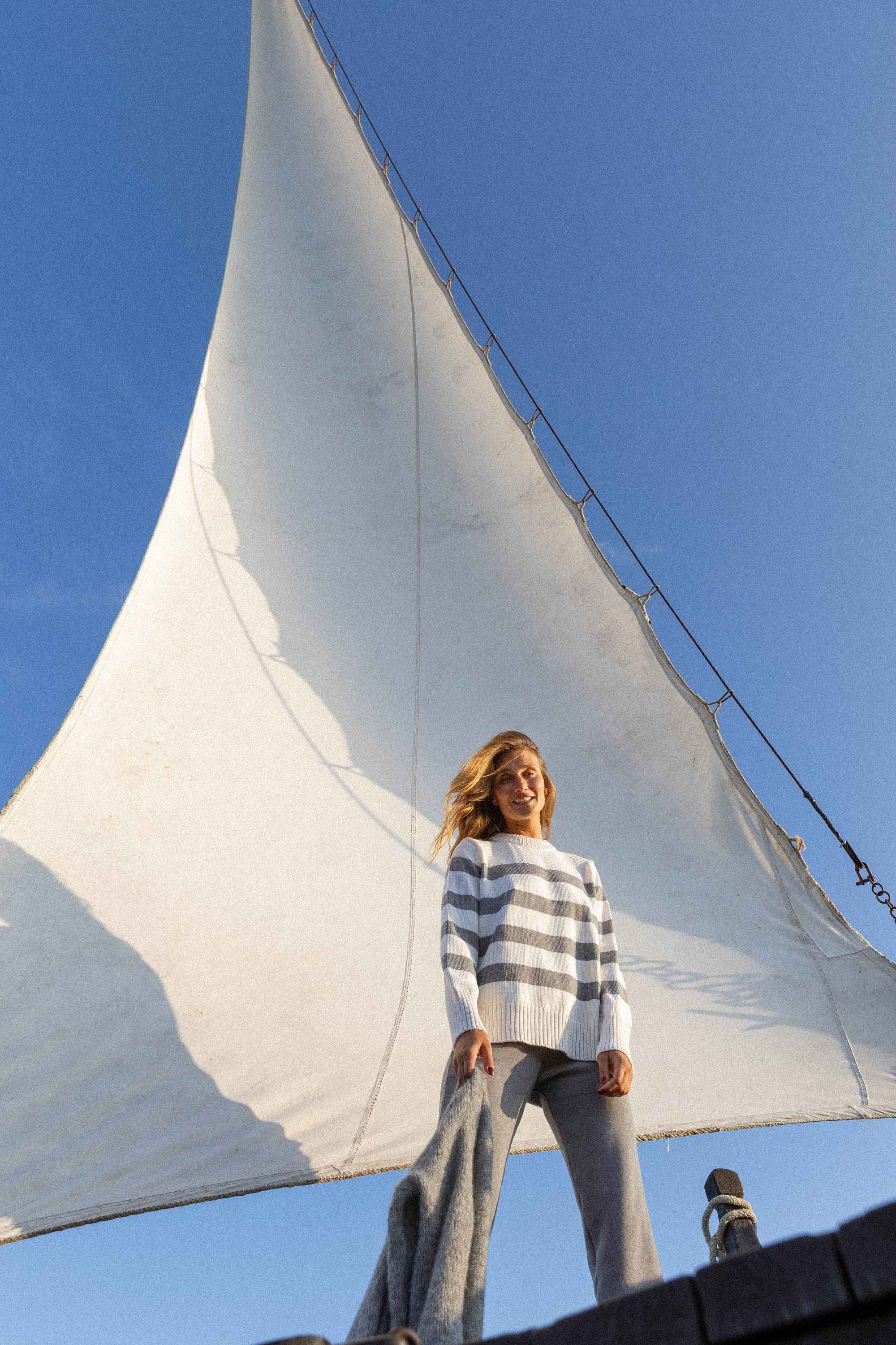 Marina Striped 100% Merino Jumper Grey