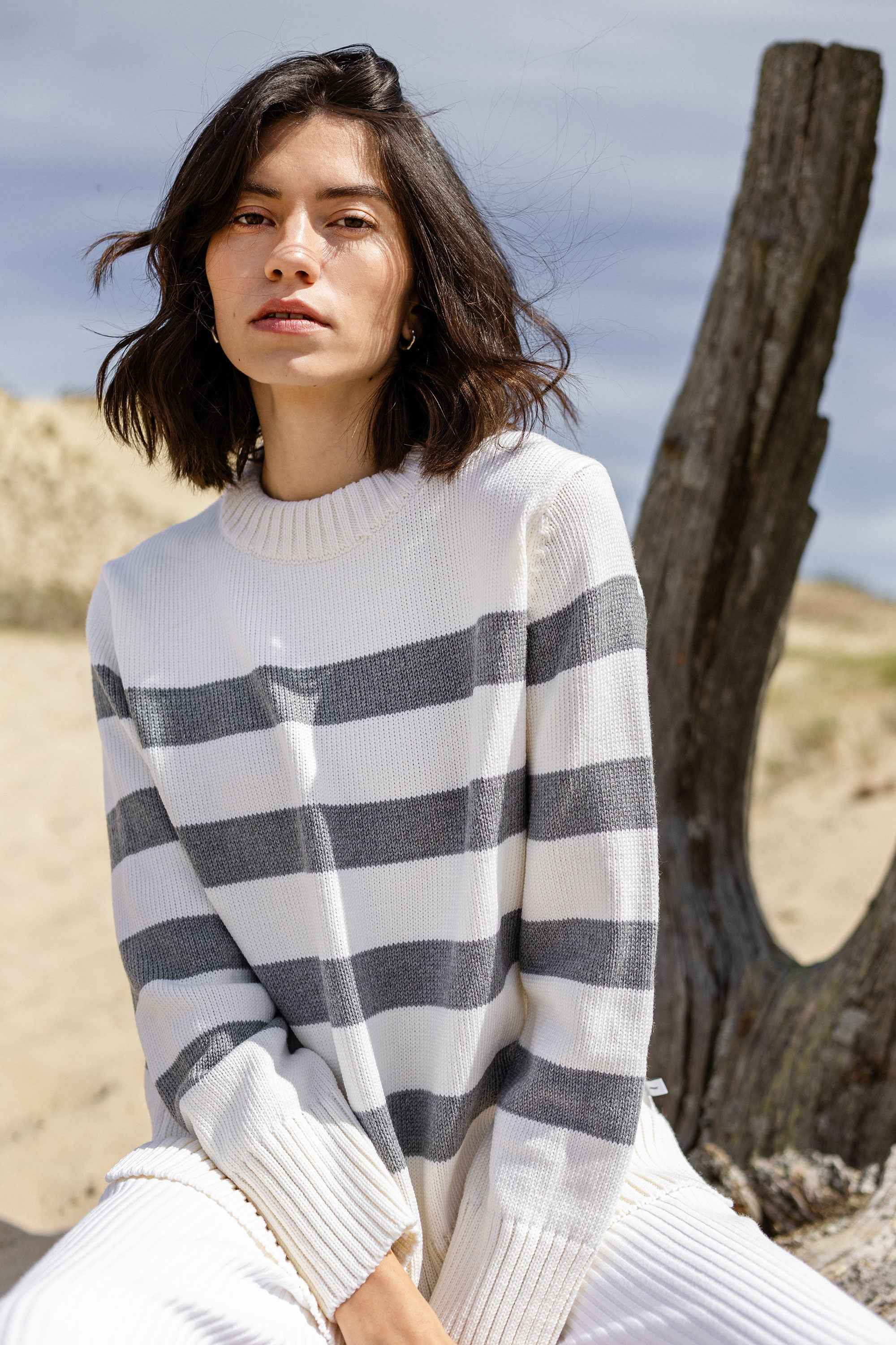 Marina Striped 100% Merino Jumper Grey