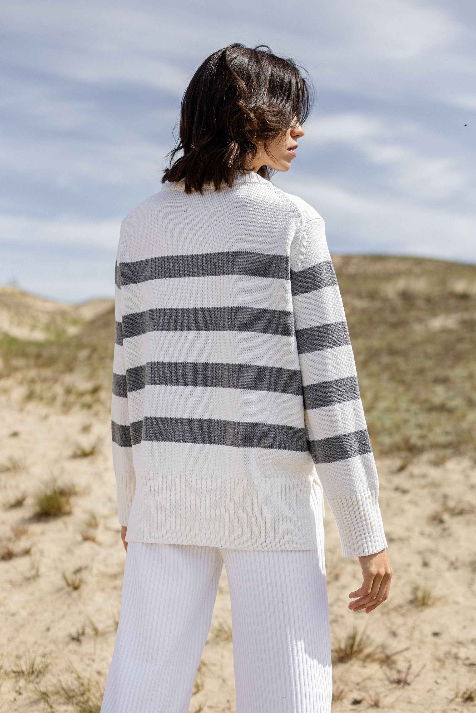 Marina Striped 100% Merino Jumper Grey