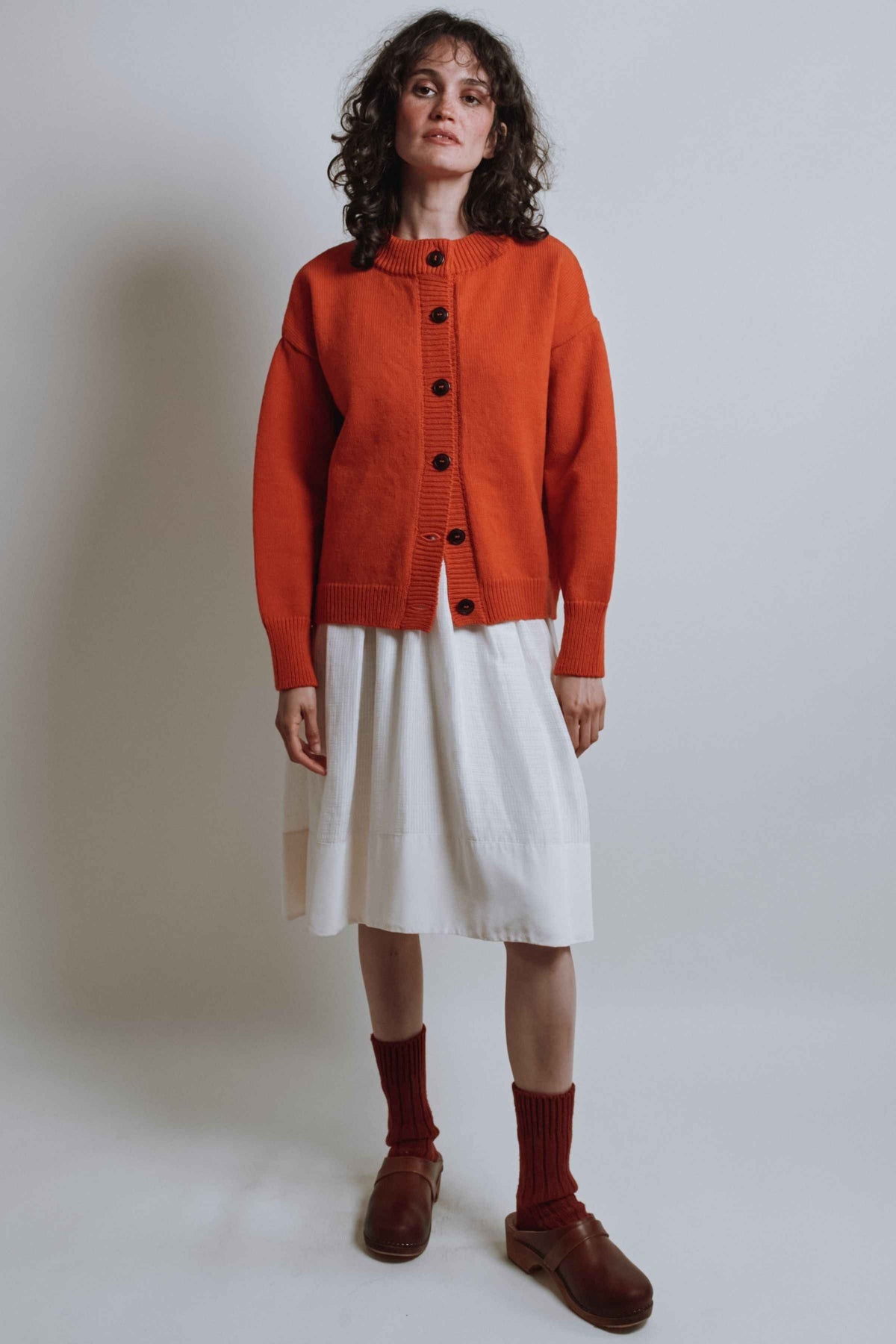 SANDRA Funnel-Neck Cardigan in Merino Wool - Burnt Orange