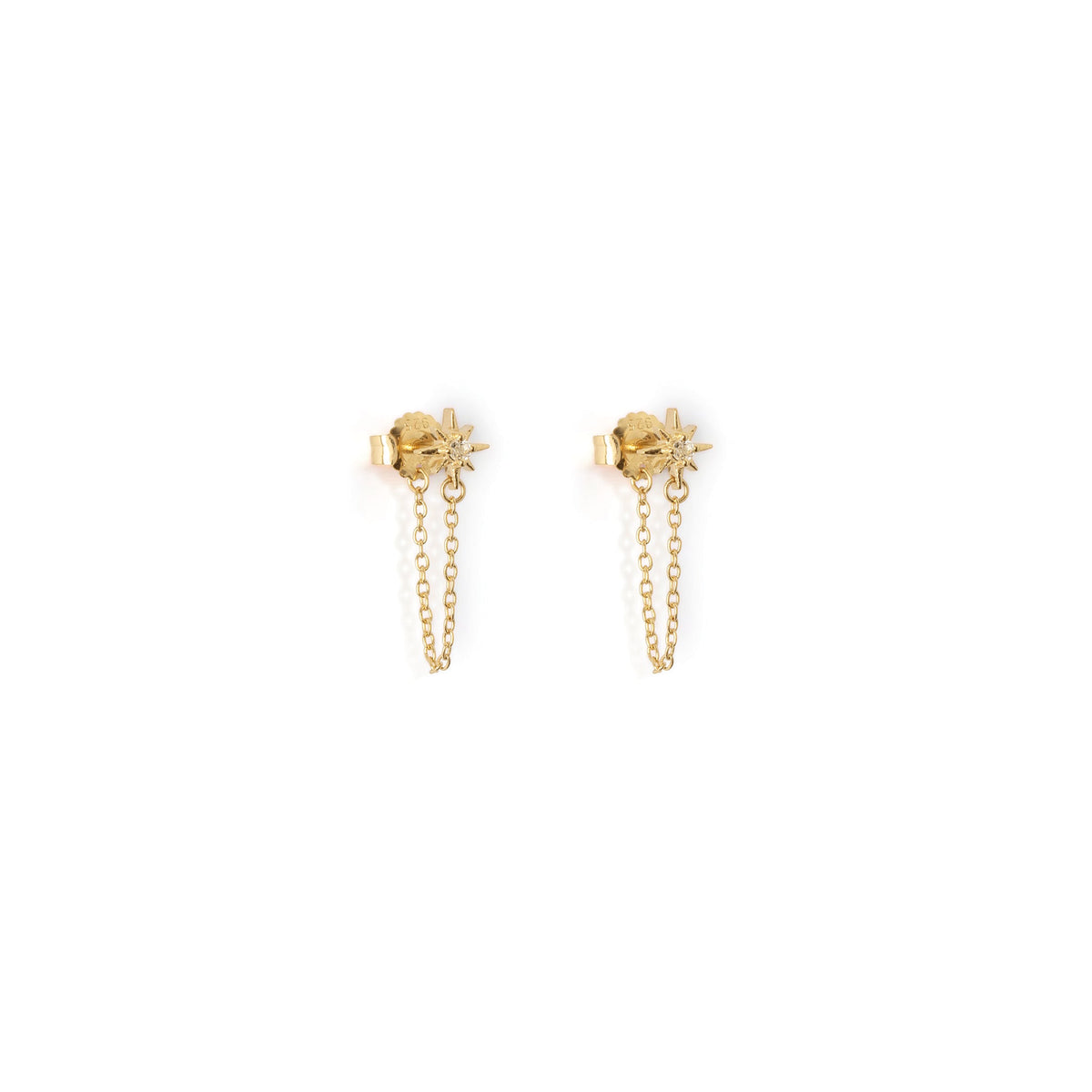 White Topaz Vega Star Chain Stud Earrings