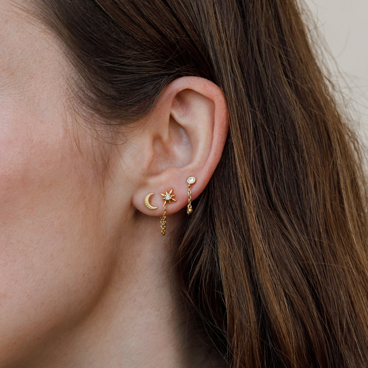 White Topaz Vega Star Chain Stud Earrings