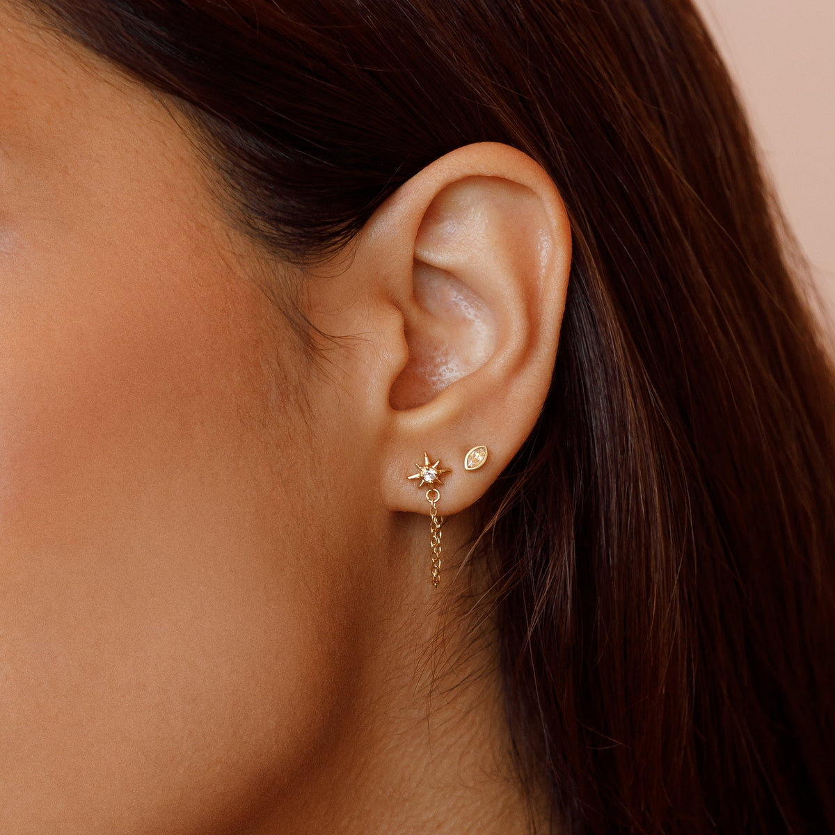 White Topaz Vega Star Chain Stud Earrings