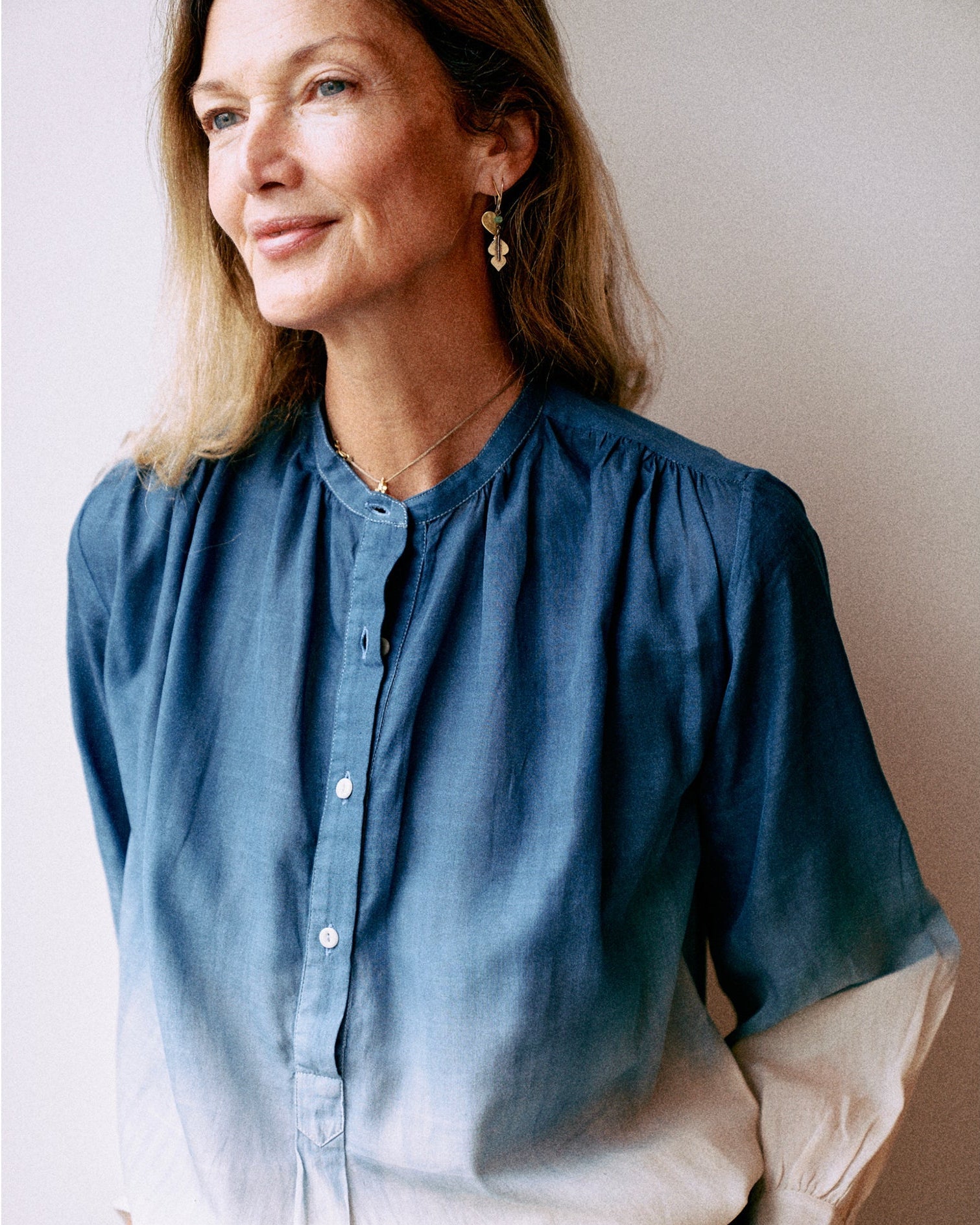 wren blouse | indigo/ecru dip dye