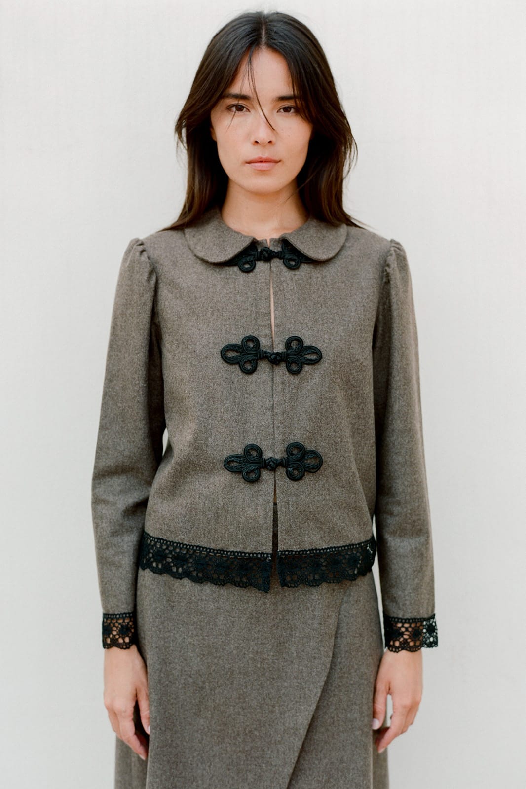 The Camille Rounded Collar Wool Overshirt in mocha