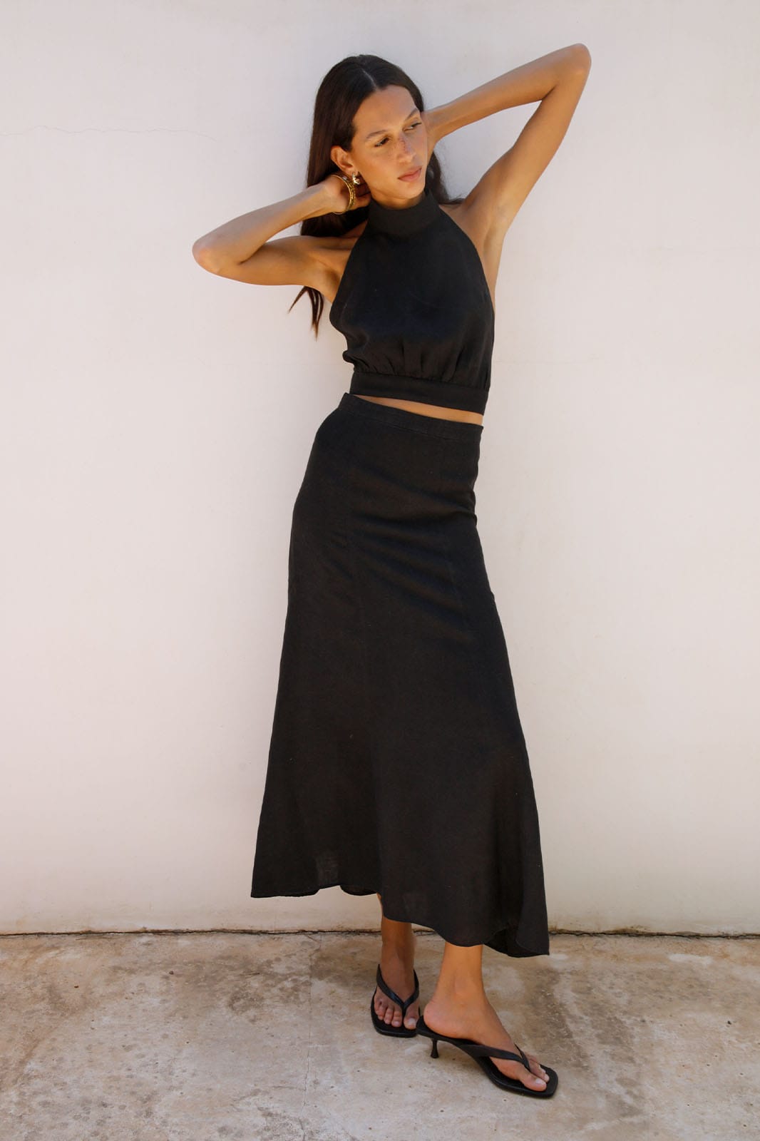 The Arabella Bias-Cut Maxi Skirt in black