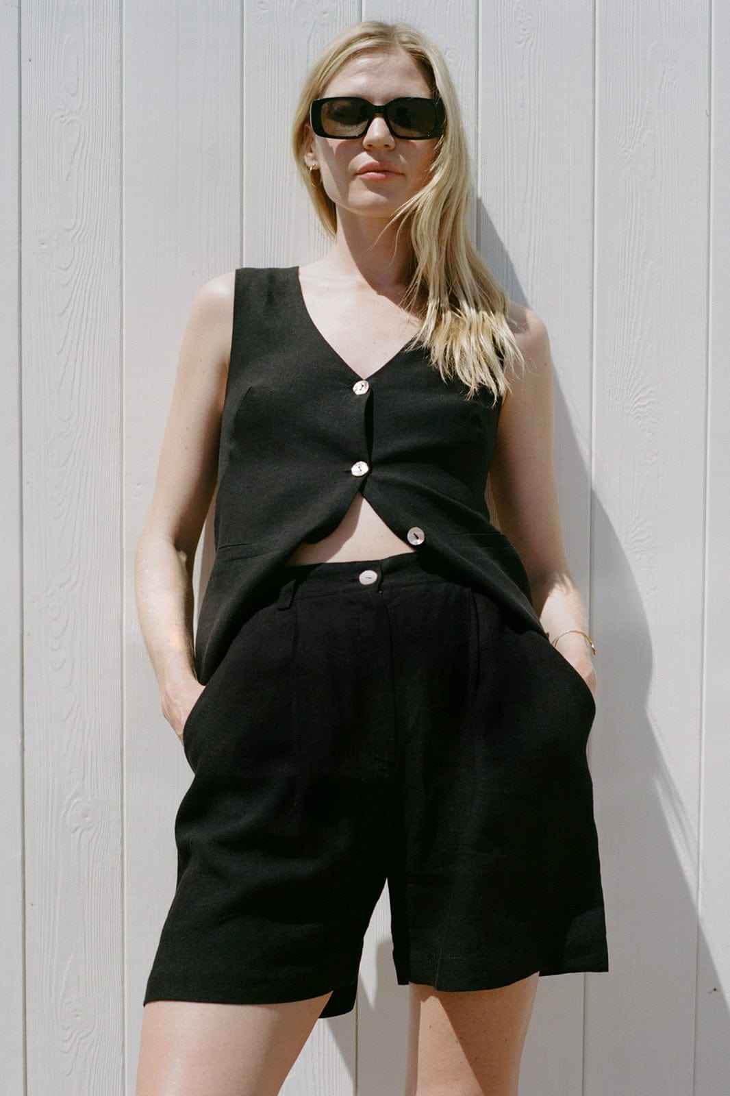 The Rosalie Buttoned Vest in black