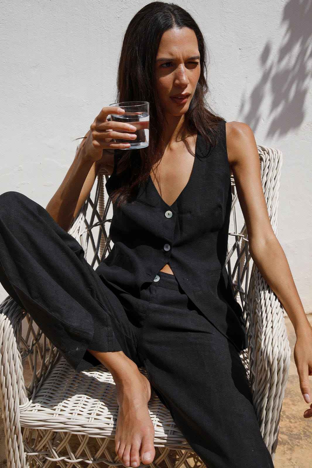 The Rosalie Buttoned Vest in black