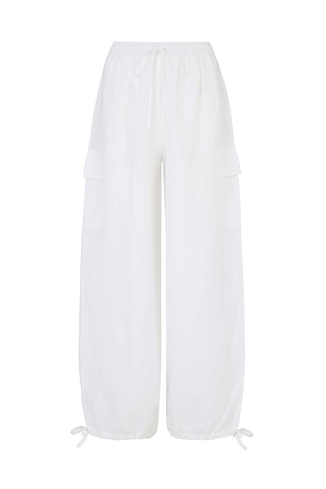 The Remi Cargo Drawstring Trousers - White Casual Chic