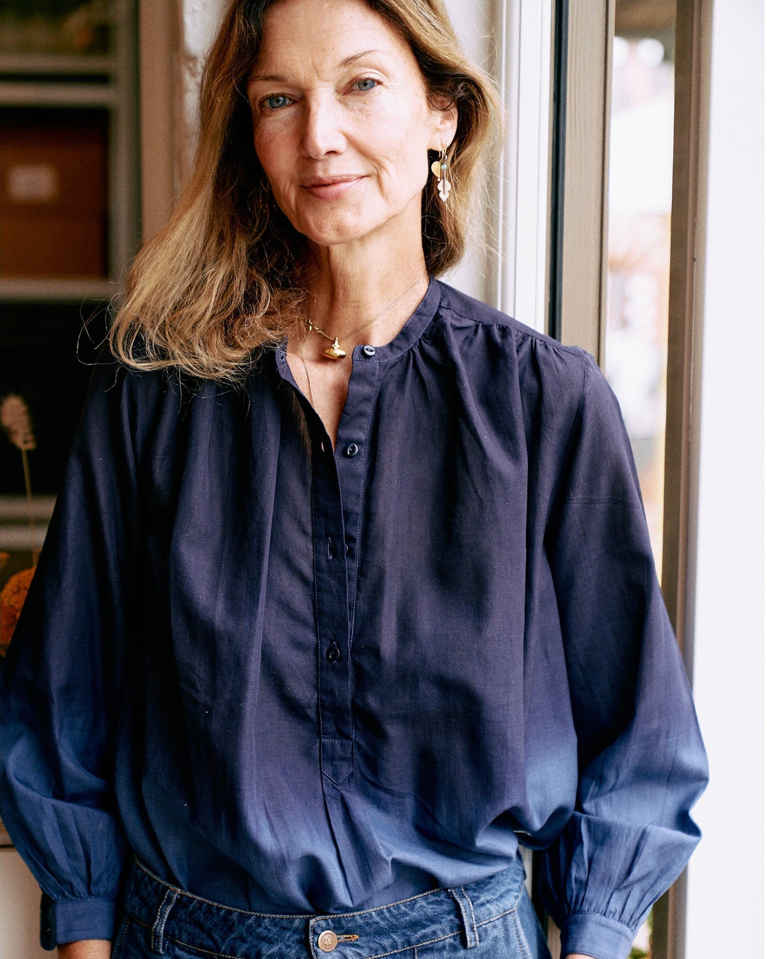 wren blouse | midnight/navy dip dye
