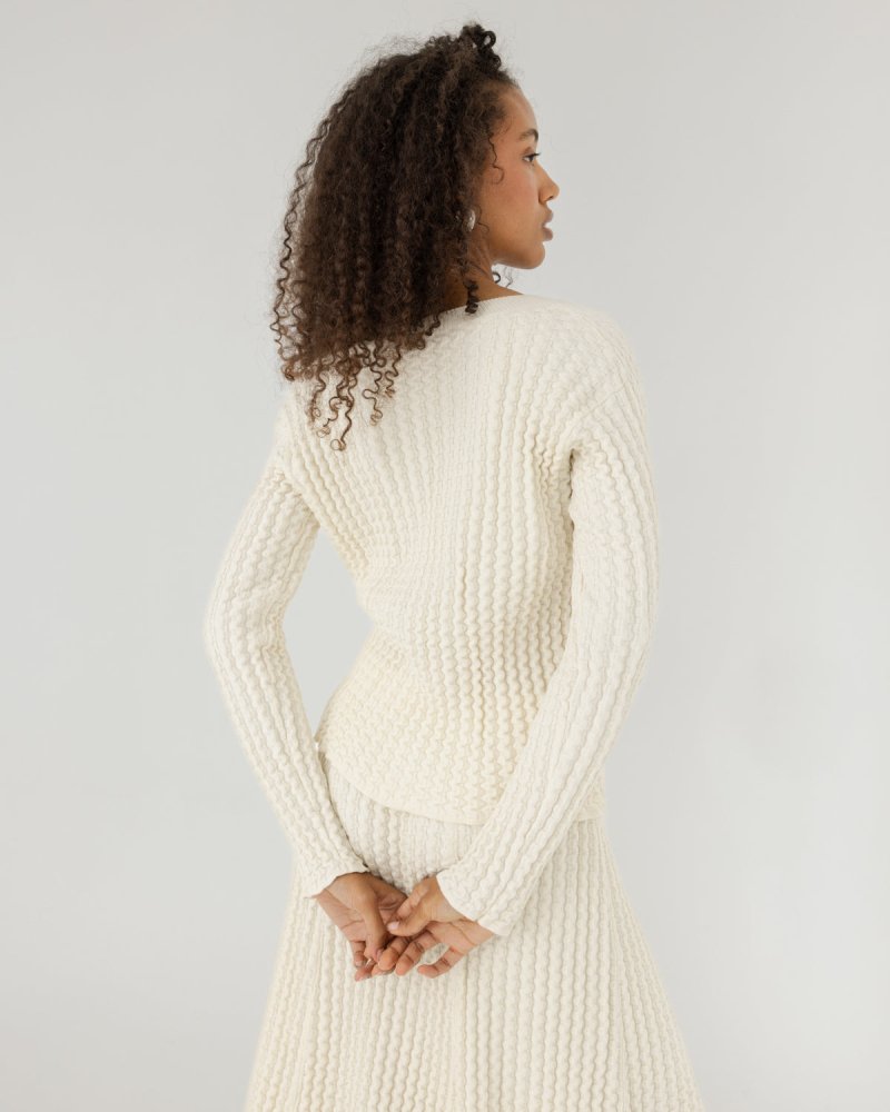 Žemės & Vagos: Sea Salt V - neck Sweater & A - line Skirt Set