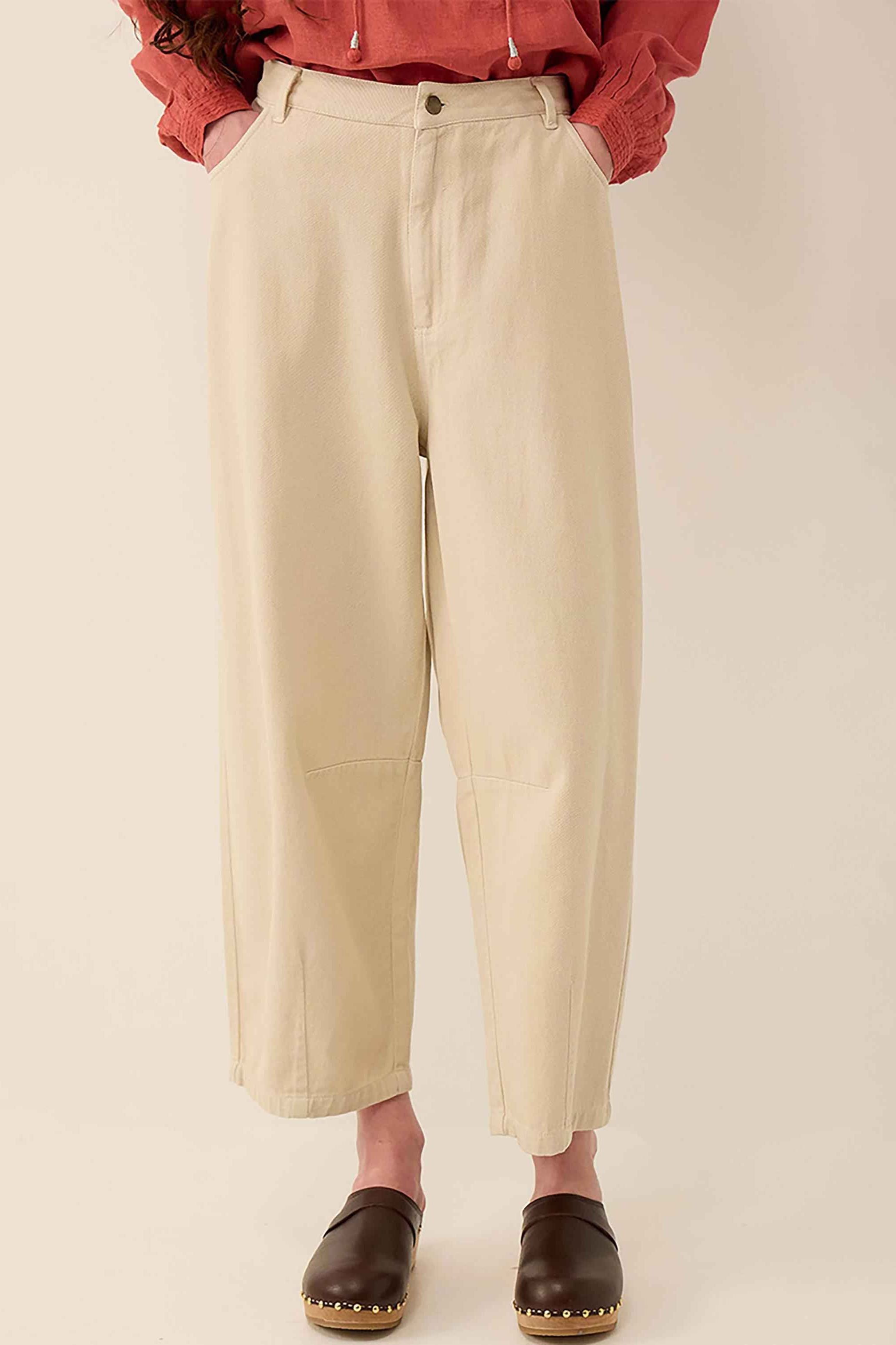 Elodie Cotton Twill Barrel Leg Trousers White
