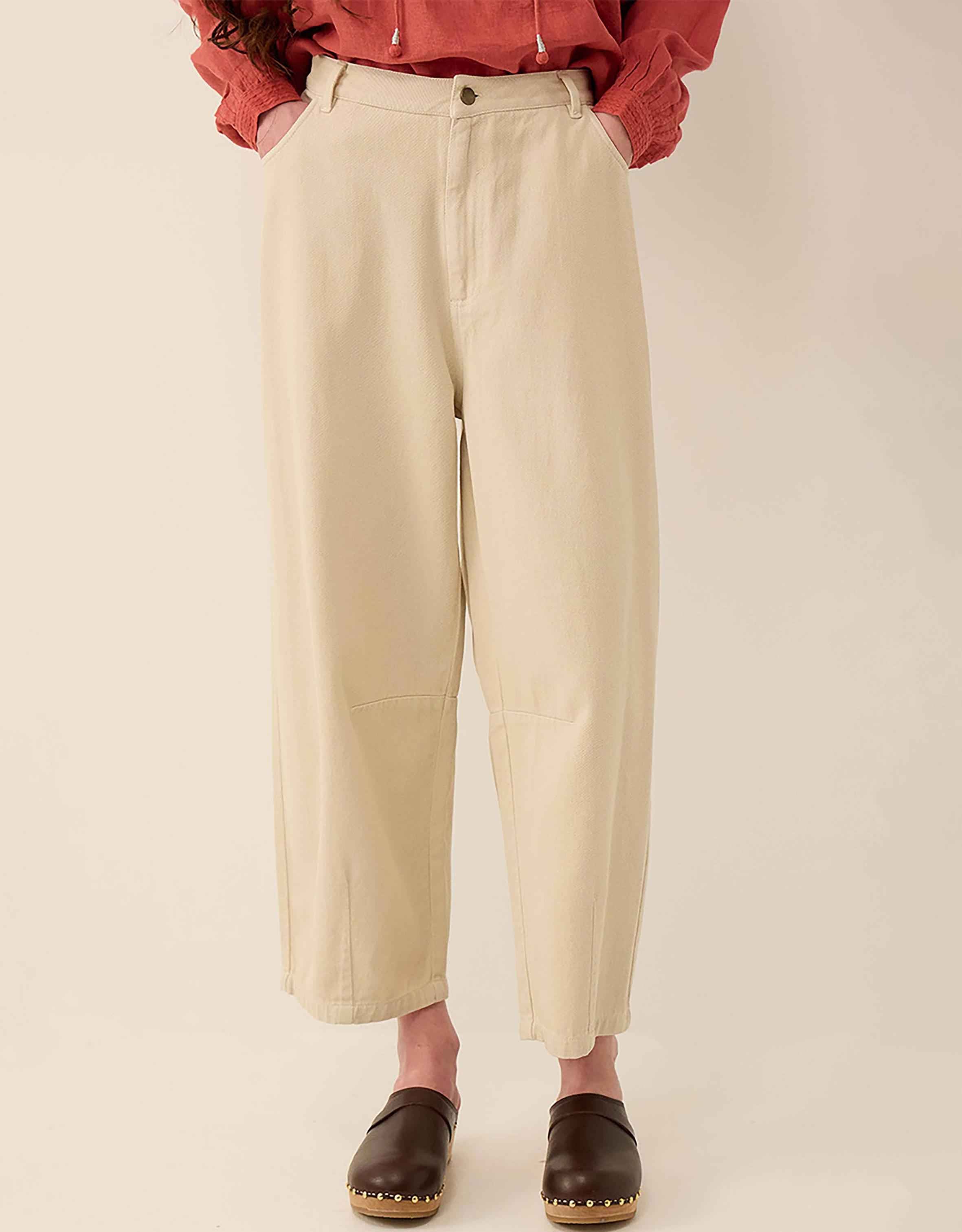 Elodie Cotton Twill Barrel Leg Trousers White