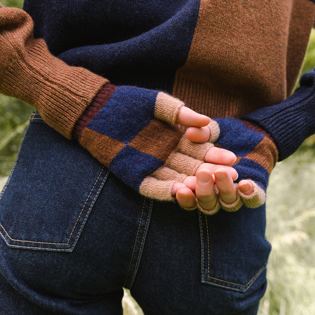 Check Fingerless Glove | Suede