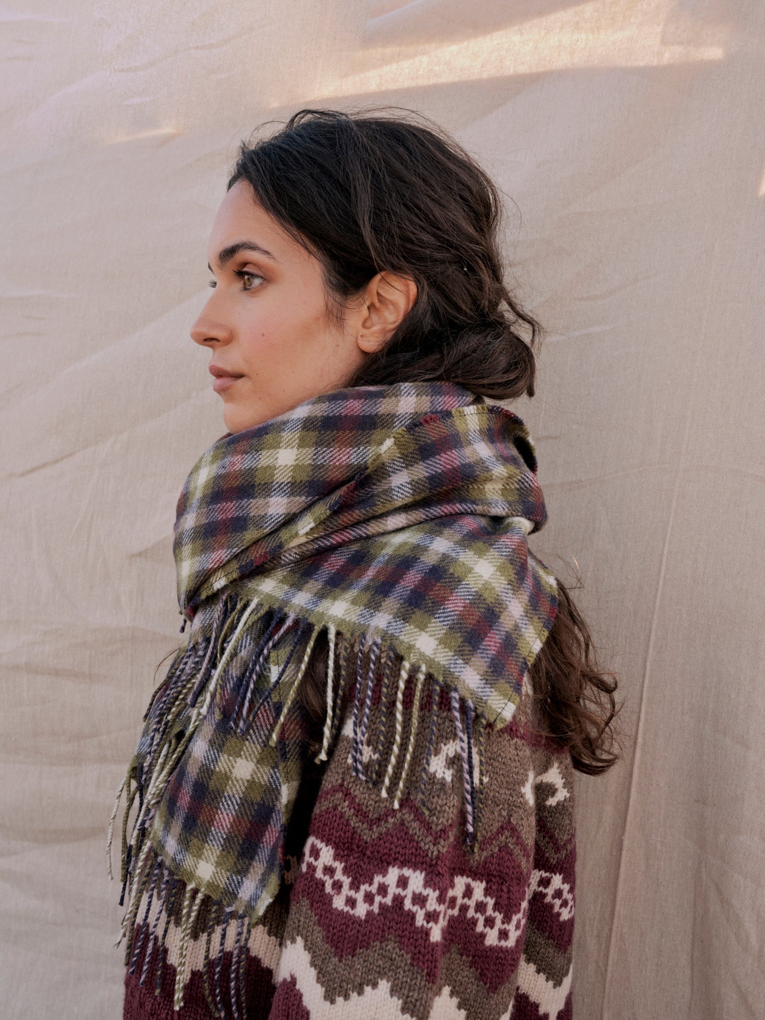 Penrith Blanket Scarf in Plum Tartan