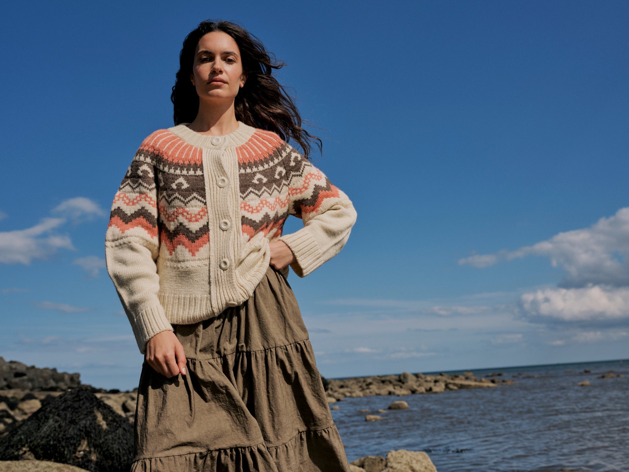 Fleetwood Cardigan in Ecru with Shrimp & Loam