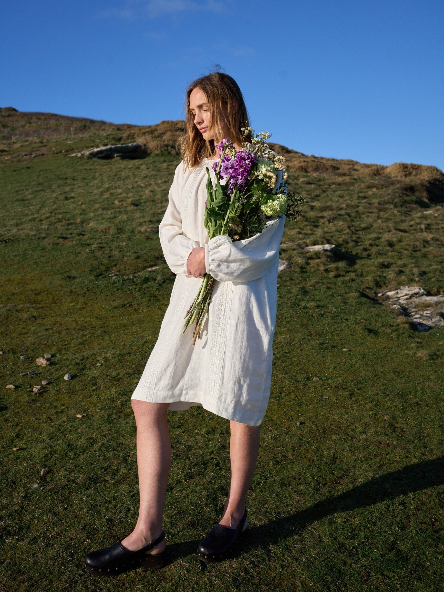 Bramley Dress in Pearl Linen & English Lace