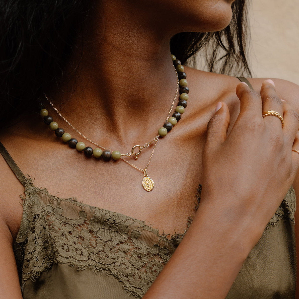 Matcha Jasper Statement Beaded Necklace