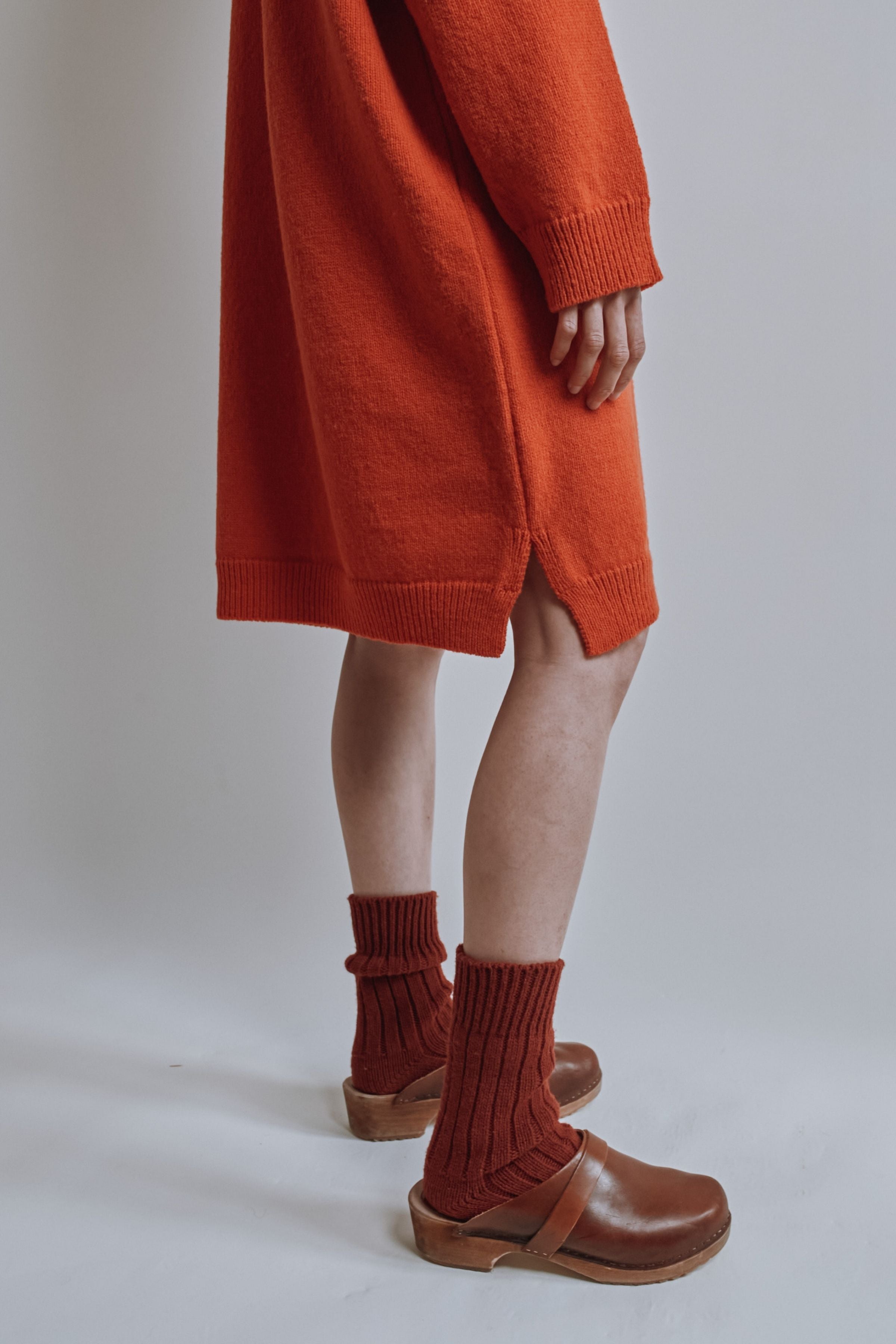 PERRINE Sweater Dress in Merino Wool - Burnt Orange