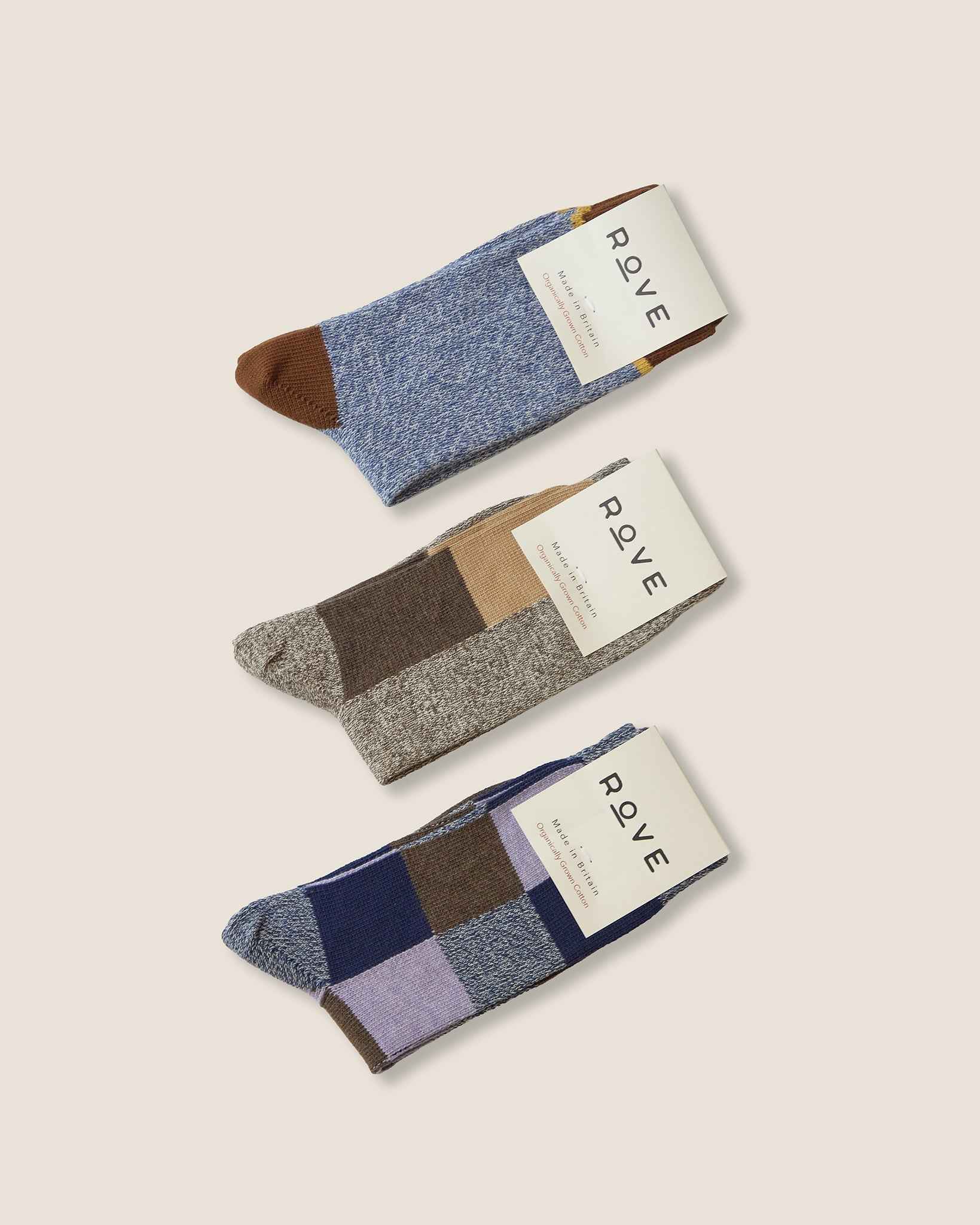 Organic Cotton Socks 3 Pairs | Blue & Brown