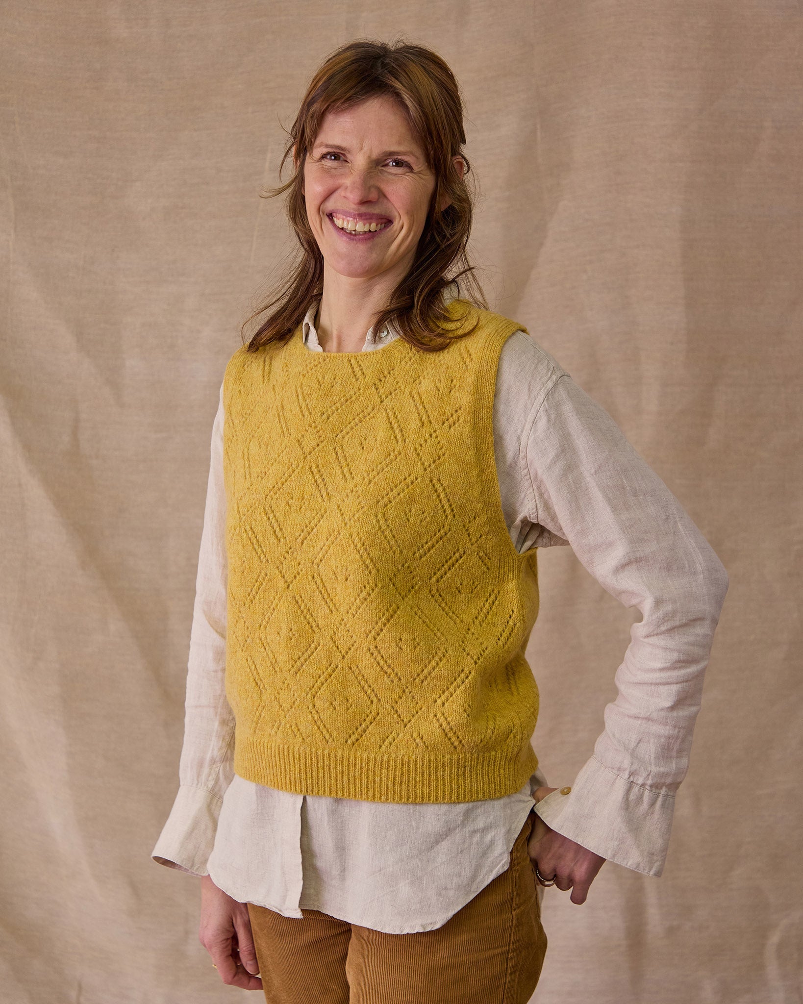 Diamond Open Knit Top | Mustard