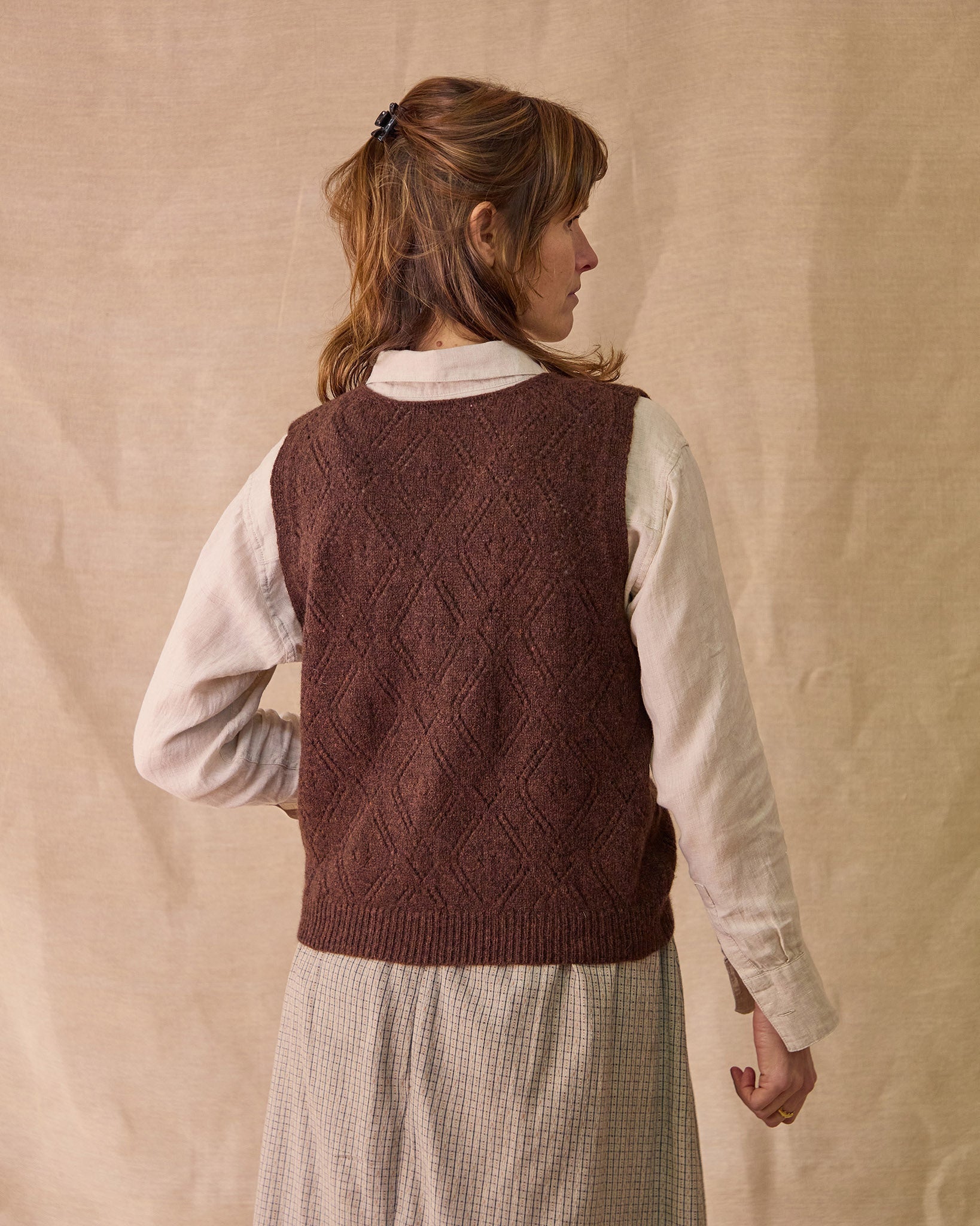 Diamond Open Knit Top | Dark Brown