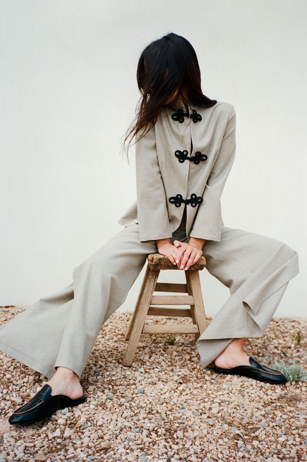The Wilma Stand-Up Collar Wool Overshirt in beige