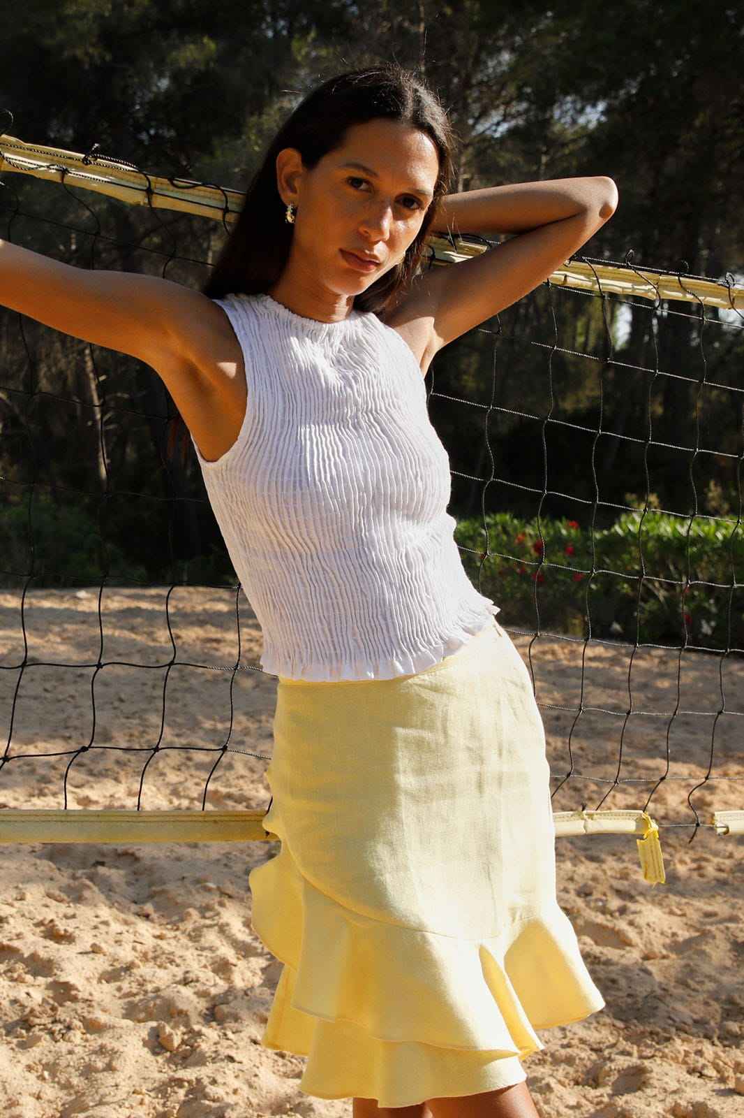 The Aya Smocked Tank Top in white