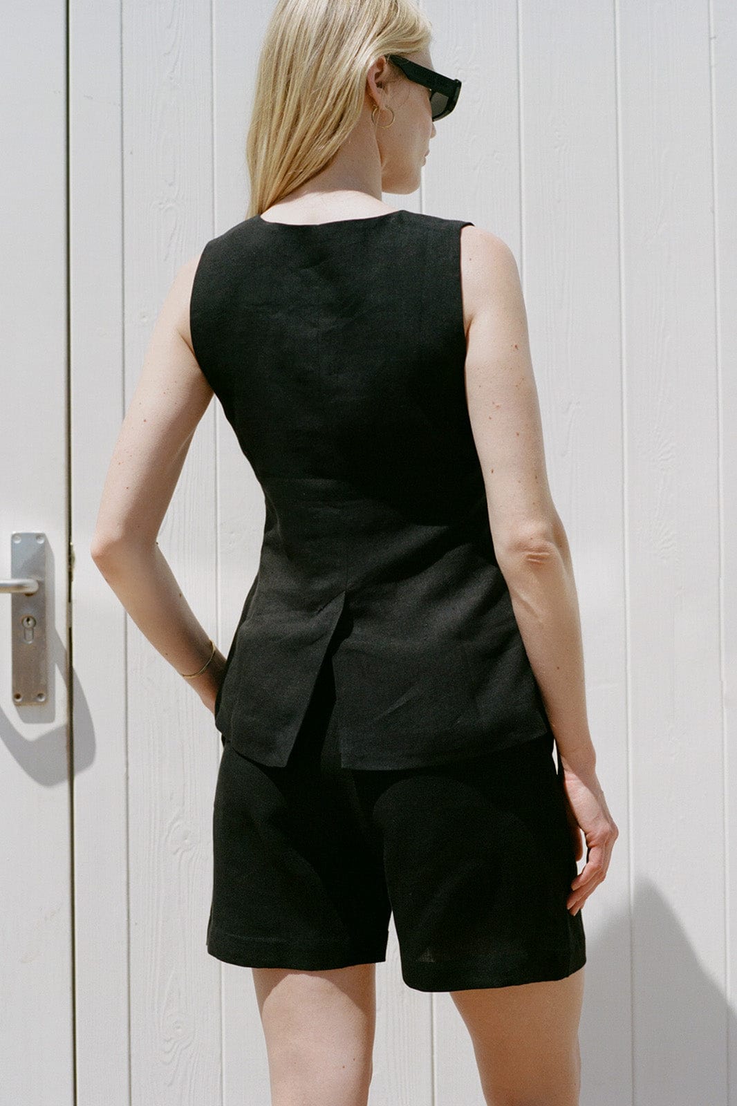 The Rosalie Buttoned Vest in black