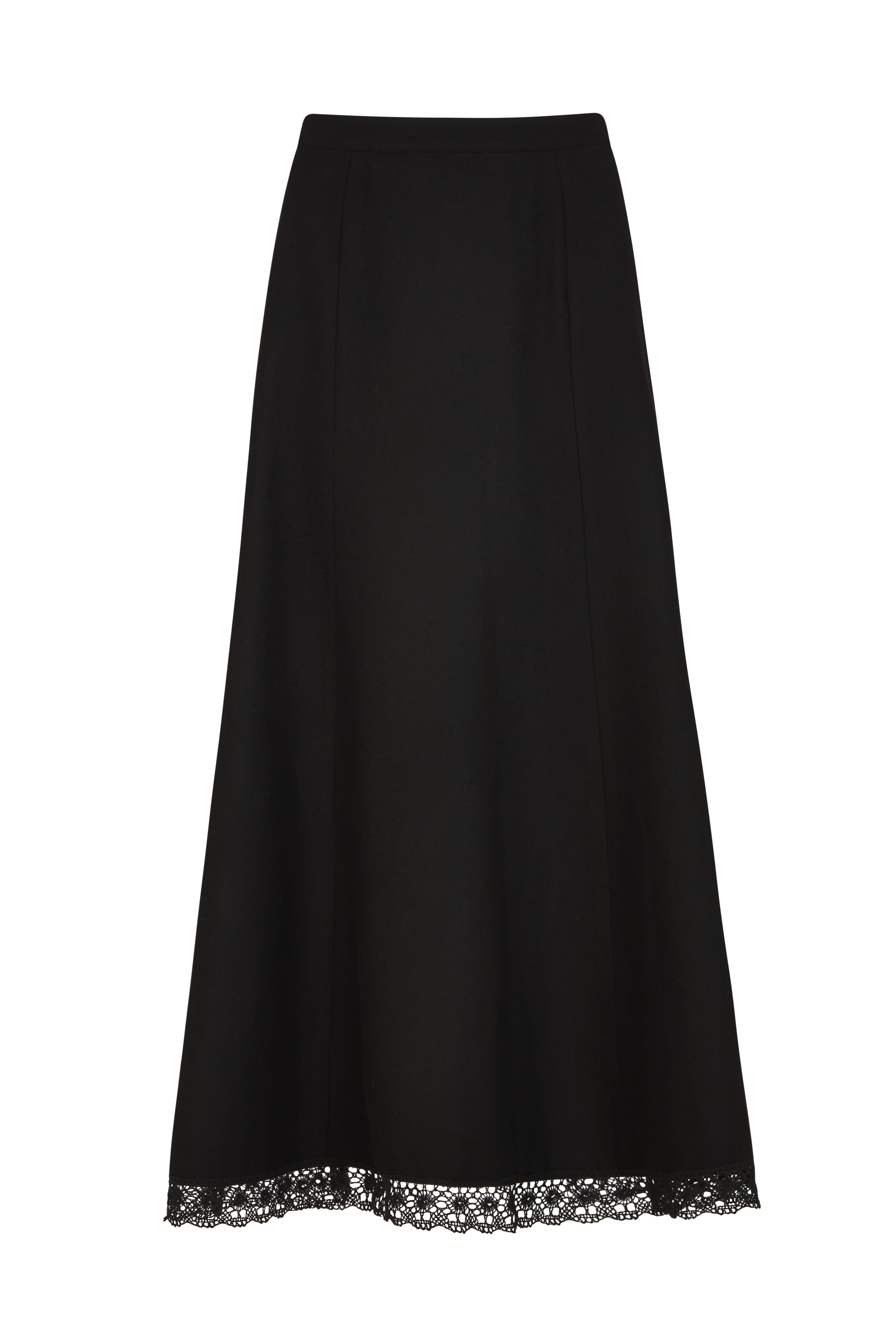 Thea Maxi Wool Skirt with lace trim in black