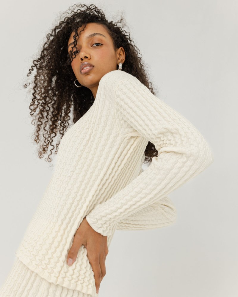 Žemės & Vagos: Sea Salt V - neck Sweater & A - line Skirt Set
